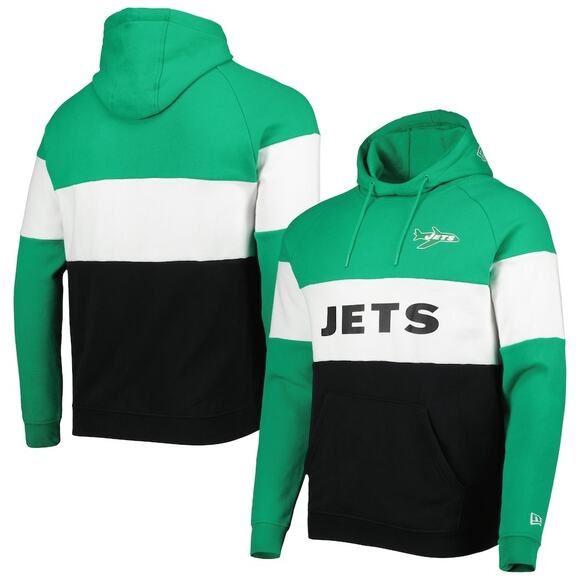 New York Jets New Era Colorblock Throwback Pullover Hoodie Black/Green size 3X - Picture 1 of 10